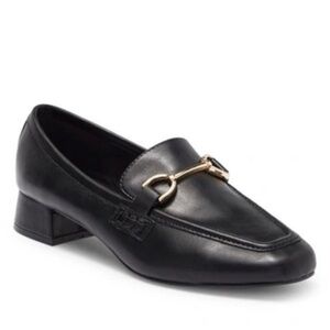 Steve Madden Hartlyn Heel Bit Slip on leather loafers black gold women’s 6.5